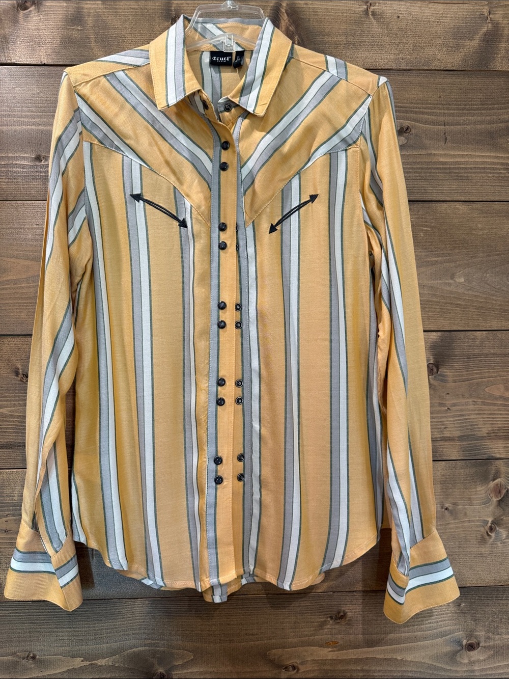 Cruel Denim Mustard Stripe Western-Style Pearl Snap Shirt